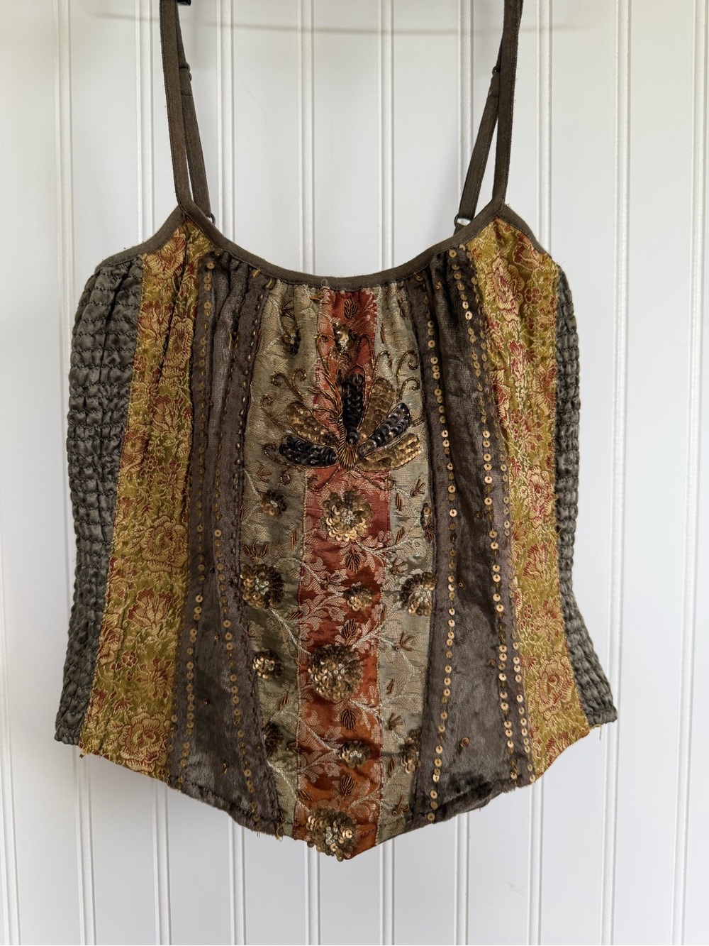 Vintage Tasha Polizzi T.P. Saddleblanket & CO Beaded Peacock Boho Corset Top S